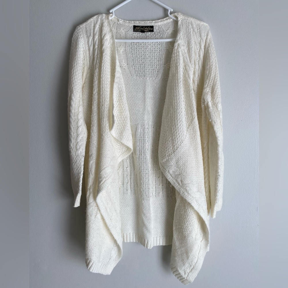 Absolutely Famous Cream Open-Front Cable Knit Cardigan